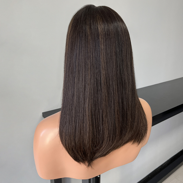 18 Inches Sepia Color Slight Layer Lace Top Wig