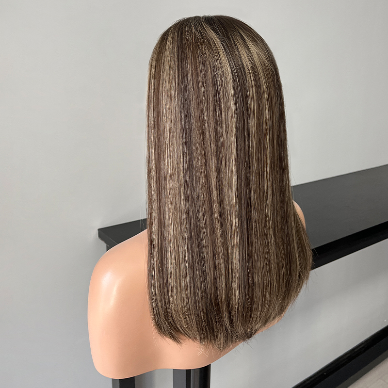 19 Inches Tan Color Slight Layer Lace Top Wig