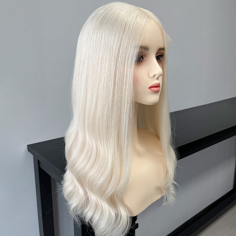 22 Inches Sliver Blonde Color Slight Layer Lace Top Wig