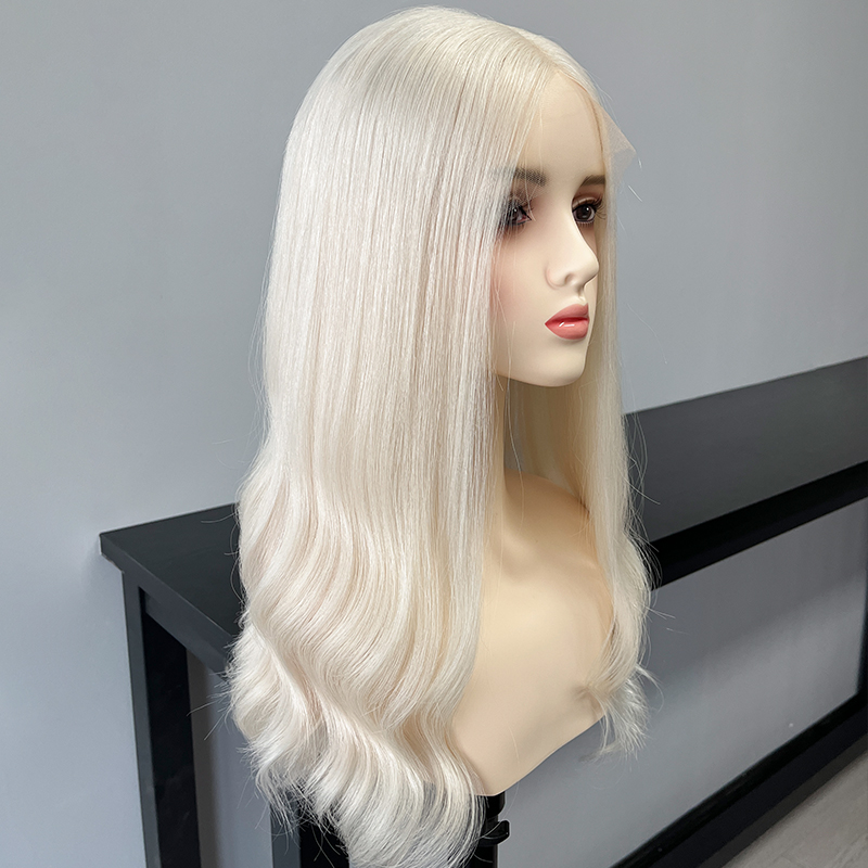 22 Inches Sliver Blonde Color Slight Layer Lace Top Wig