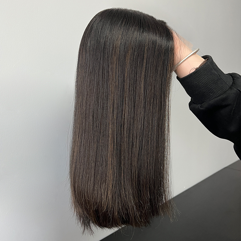 16 Inches Ocher Color Slight Layer Lace Top Wig