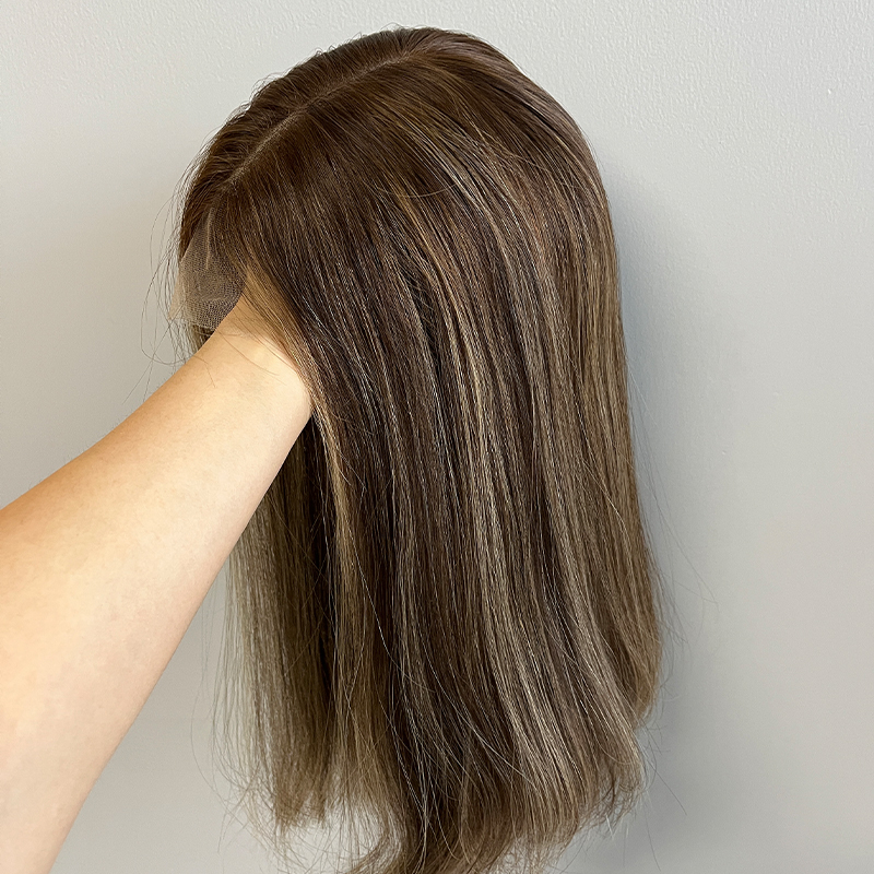 18 Inches Latte Color Slight Layer Lace Top Wig