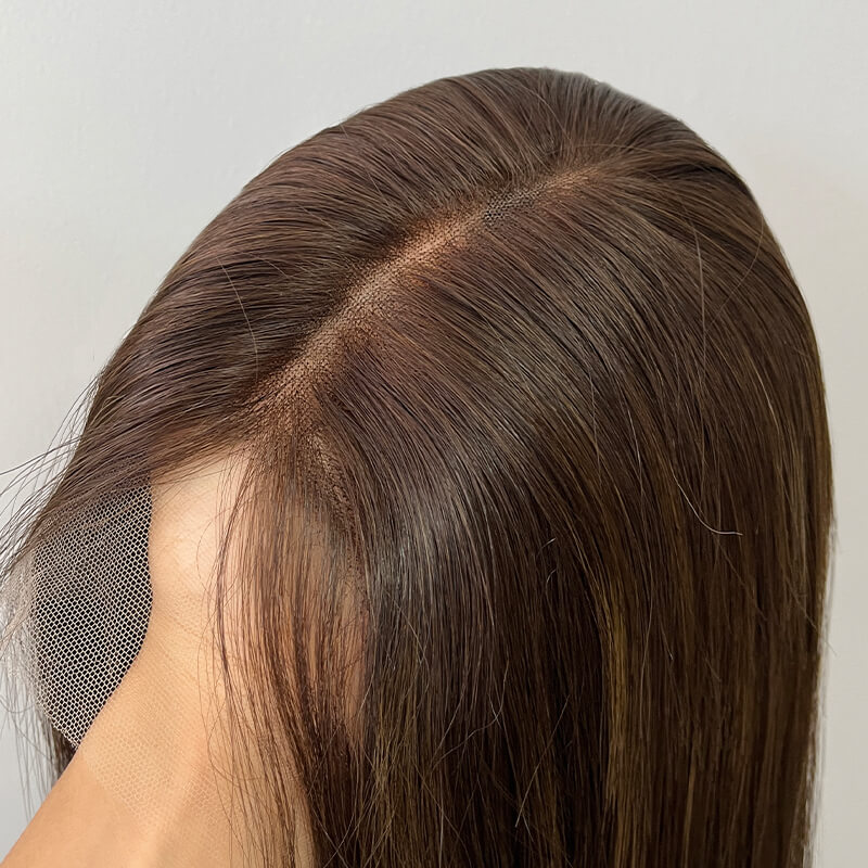 22 Inches Pecan Color Slight Layer Lace Top Wigs