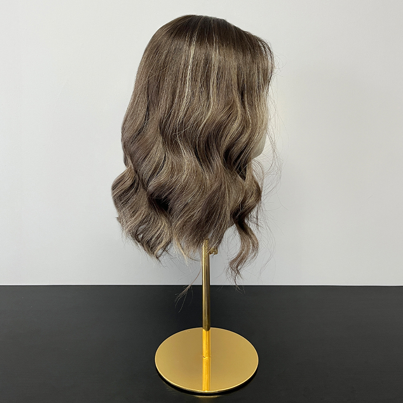 14 Inches Taupe Color Slight Layer Lace Top Wig