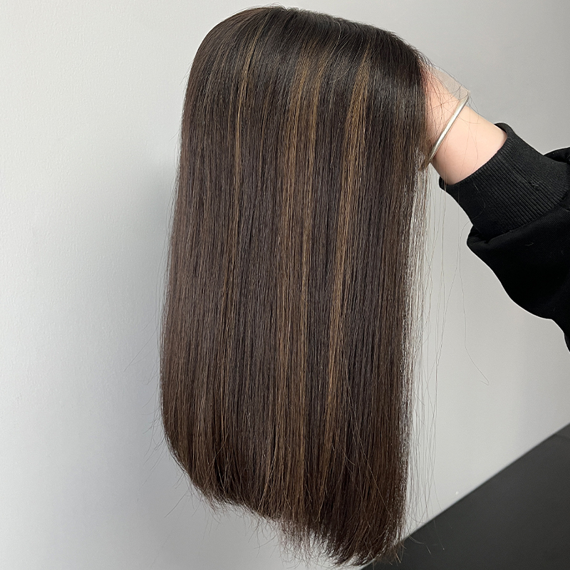 18 Inches Sepia Color Slight Layer Lace Top Wig