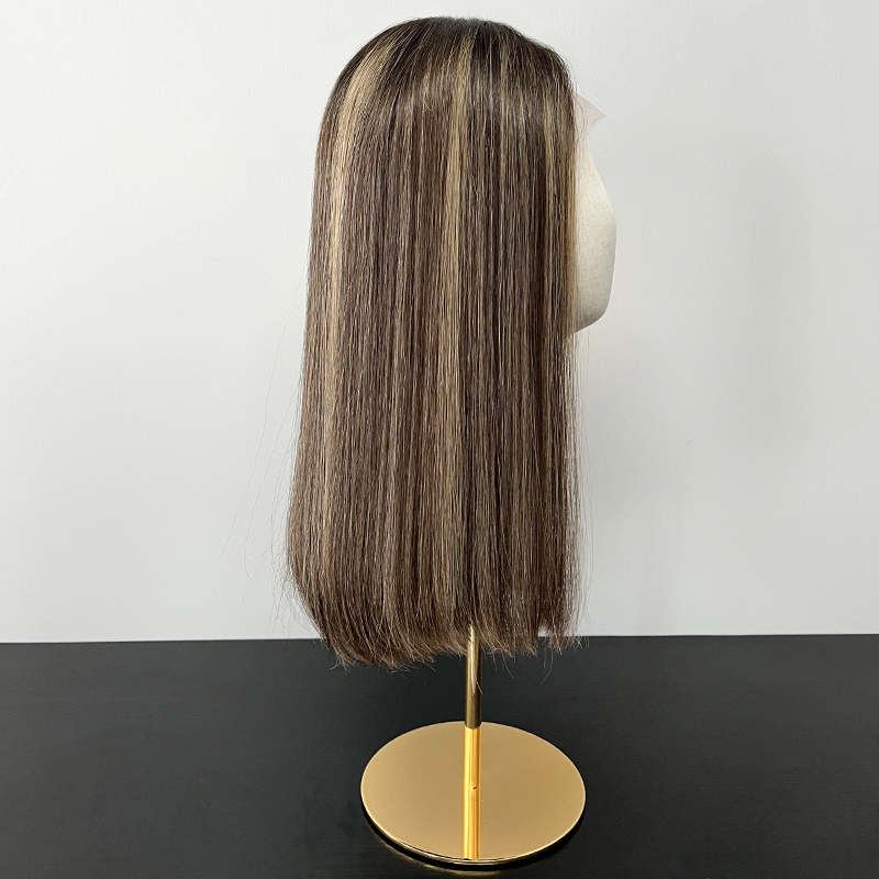 19 Inches Tan Color Slight Layer Lace Top Wig