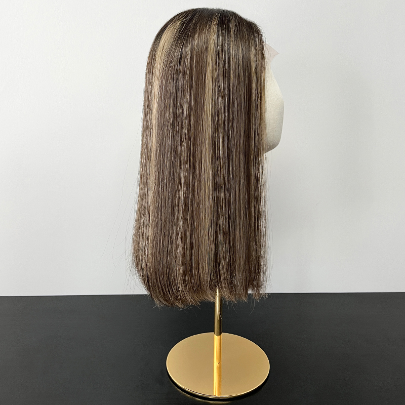 19 Inches Tan Color Slight Layer Lace Top Wig