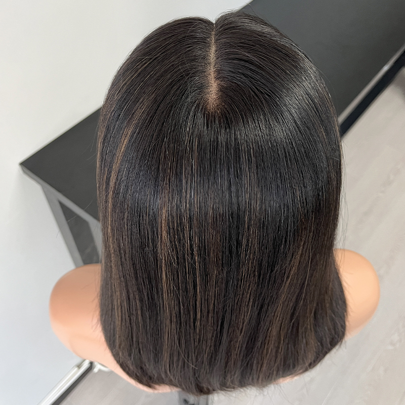 16 Inches Ocher Color Slight Layer Lace Top Wig