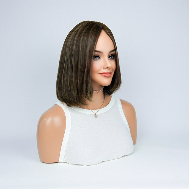 12 Inches Sorrel Color Slight Layer Silk Top Wig