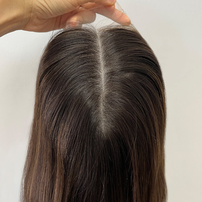 14 Inches Pecan Color Slight Layer Lace Top Wigs