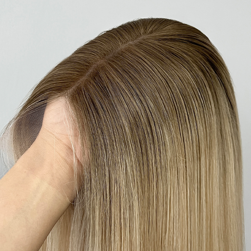 21 Inches Ivory Color Slight Layer Lace Top Wig