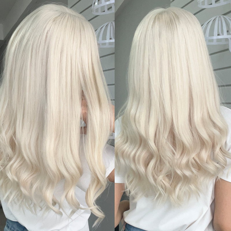 22 Inches Sliver Blonde Color Slight Layer Lace Top Wig