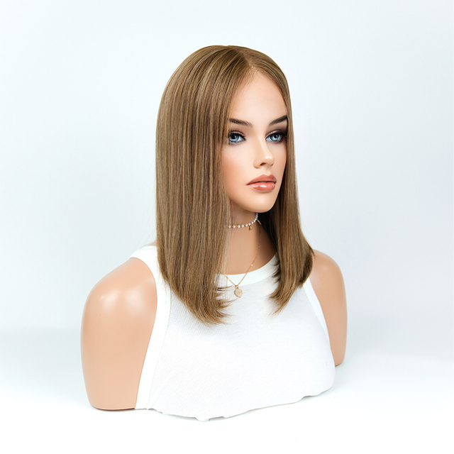 16 Inches Almond Color Slight Layer Lace Top Wig