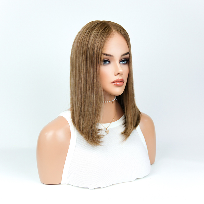 16 Inches Almond Color Slight Layer Lace Top Wig