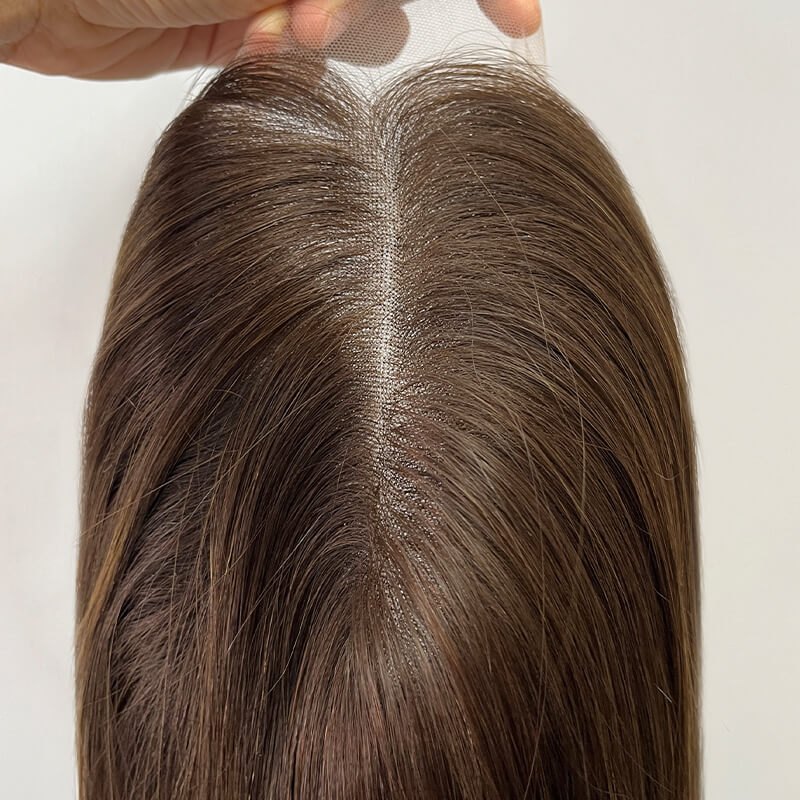 22 Inches Pecan Color Slight Layer Lace Top Wigs