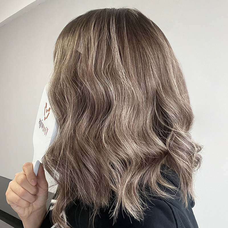 14 Inches Taupe Color Slight Layer Lace Top Wig