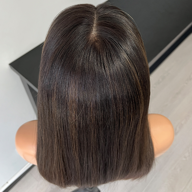 18 Inches Sepia Color Slight Layer Lace Top Wig