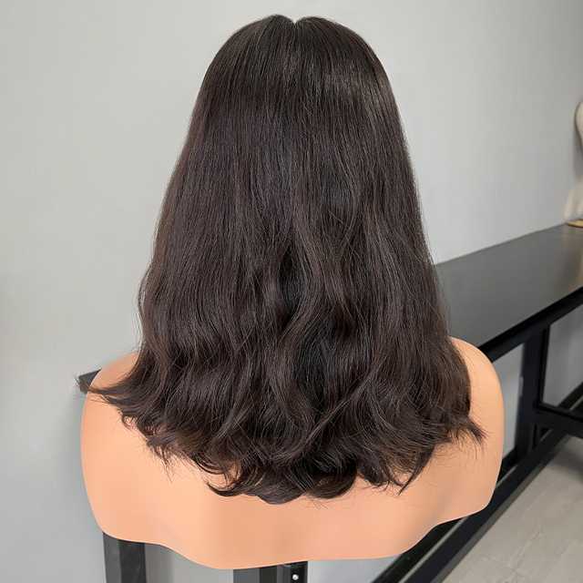 18 Inches Brown Color Slight Layer Lace Top Wig 