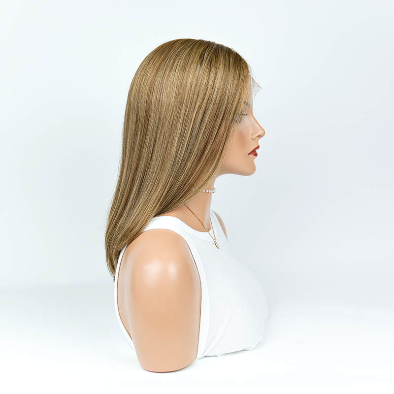 16 Inches Almond Color Slight Layer Lace Top Wig