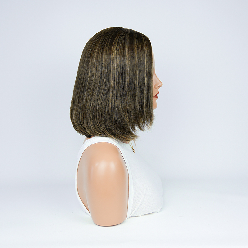 12 Inches Sorrel Color Slight Layer Silk Top Wig