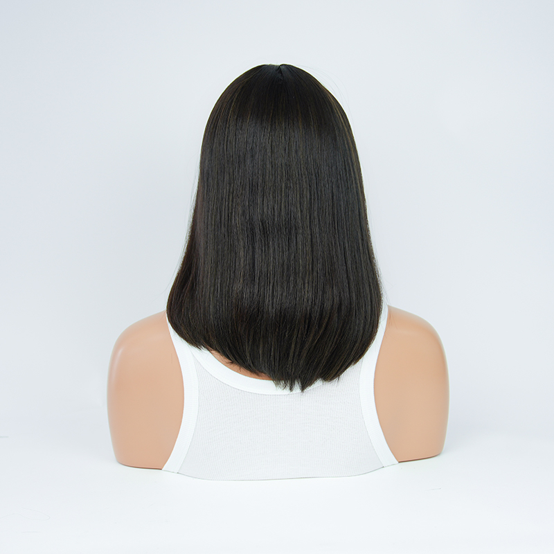 18 Inches Ebony Color Slight Layer Silk Top Wig