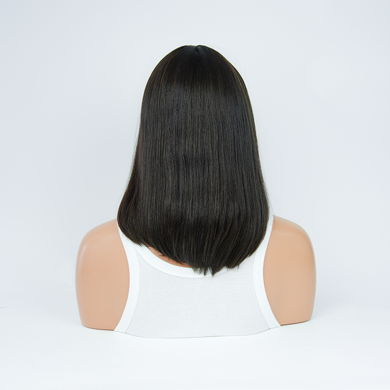 18 Inches Ebony Color Slight Layer Silk Top Wig