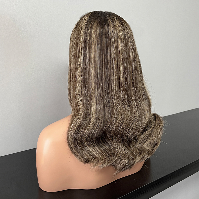 19 Inches Tan Color Slight Layer Lace Top Wig