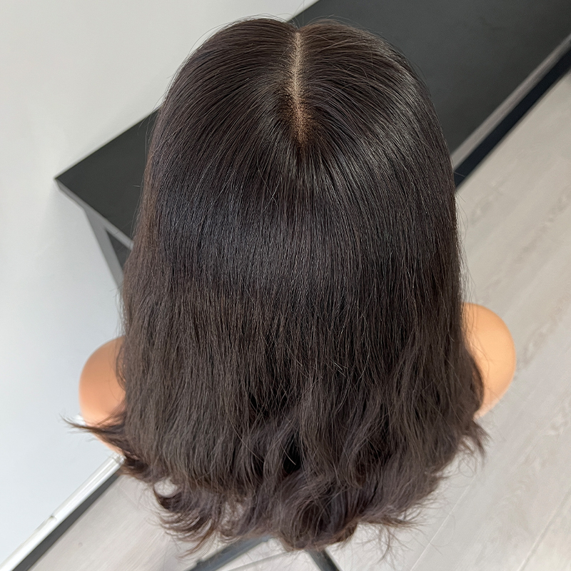 18 Inches Brown Color Slight Layer Lace Top Wig