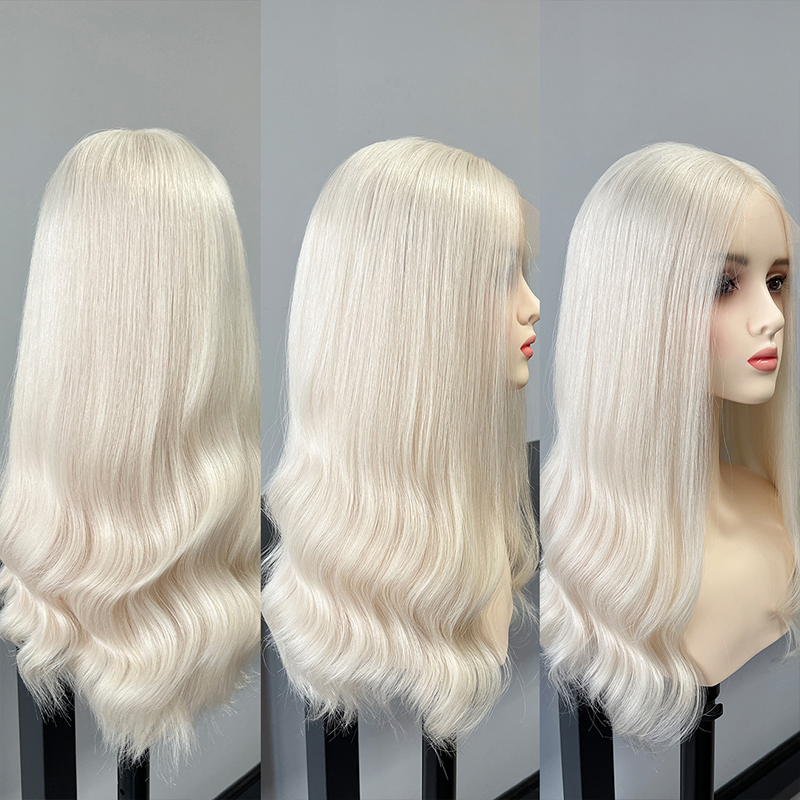 22 Inches Sliver Blonde Color Slight Layer Lace Top Wig