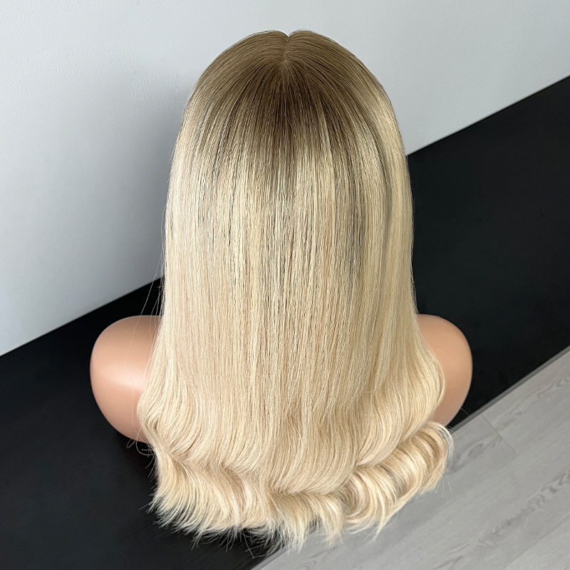 21 Inches Ivory Color Slight Layer Lace Top Wig