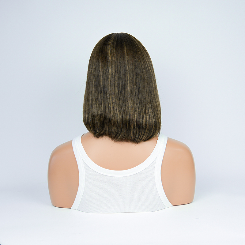 12 Inches Sorrel Color Slight Layer Silk Top Wig