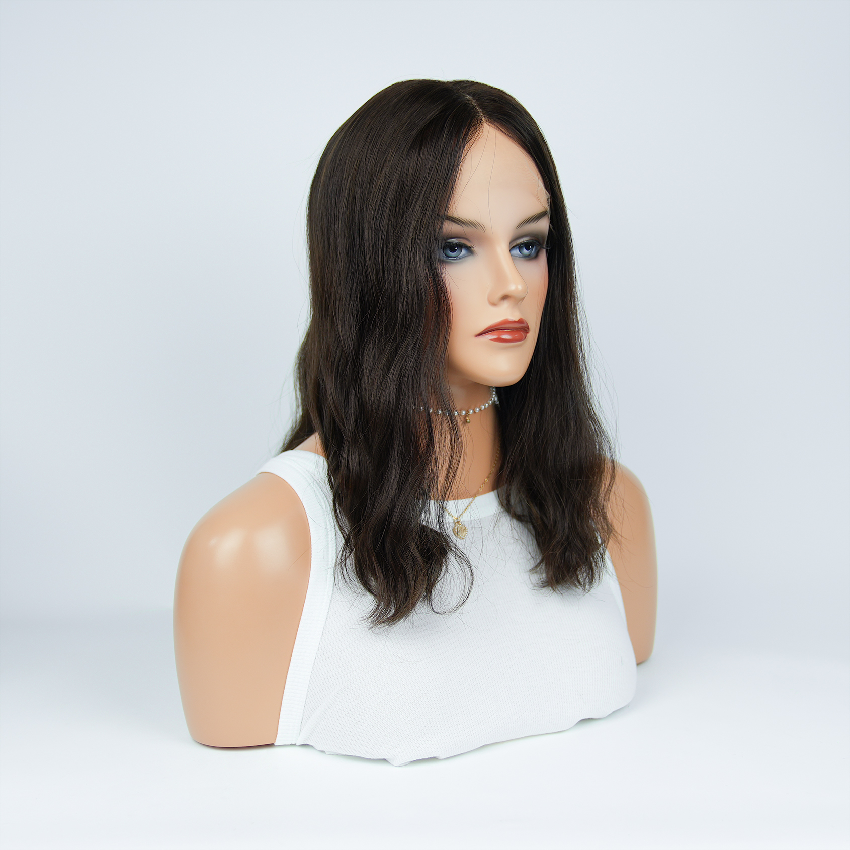 17 Inches Coconut Color Slight Layer Lace Top Wigs