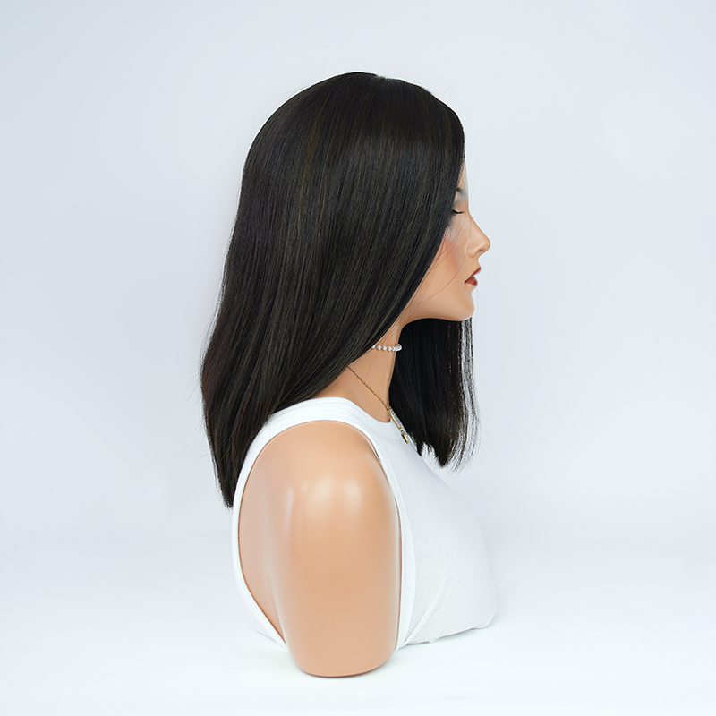 18 Inches Ebony Color Slight Layer Silk Top Wig