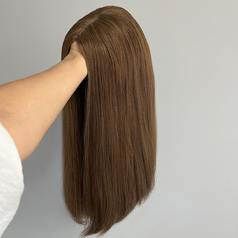 18 Inches Chocolate Color Slight Layer Silk Top Wig