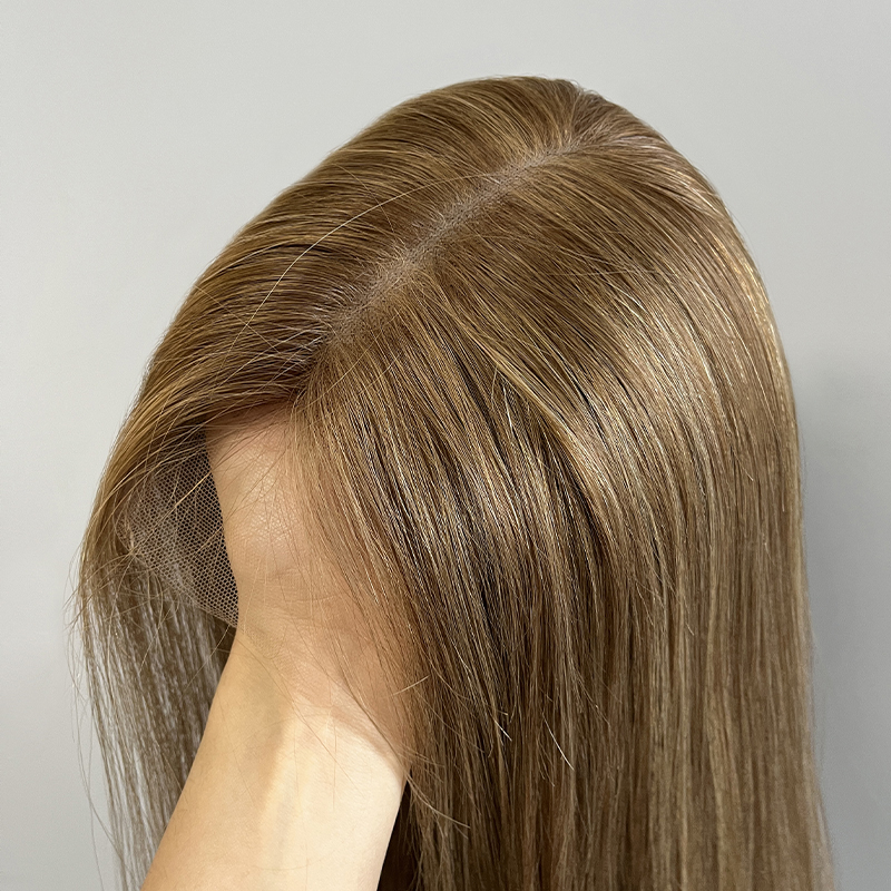 16 Inches Almond Color Slight Layer Lace Top Wig