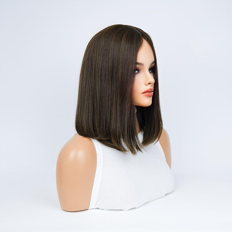 15 Inches Pecan Color Slight Layer Silk Top Wig