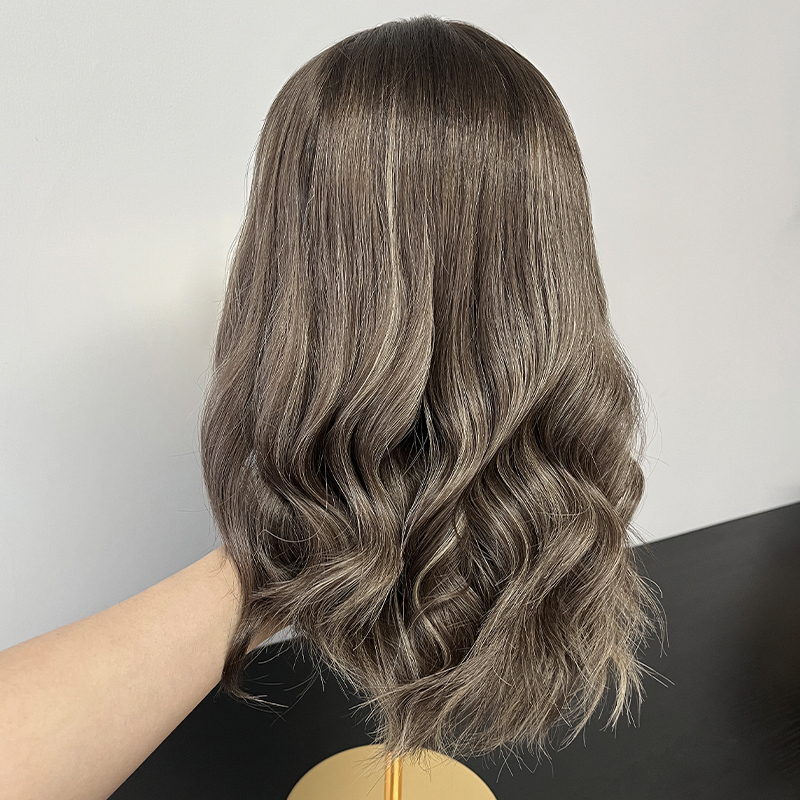 14 Inches Taupe Color Slight Layer Lace Top Wig