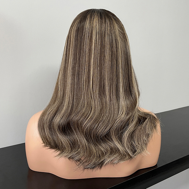 19 Inches Tan Color Slight Layer Lace Top Wig 