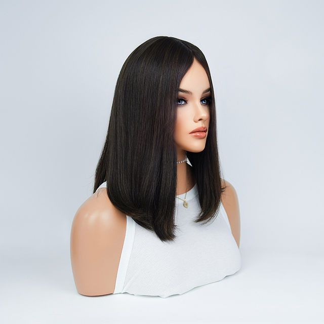 18 Inches Ebony Color Slight Layer Silk Top Wig