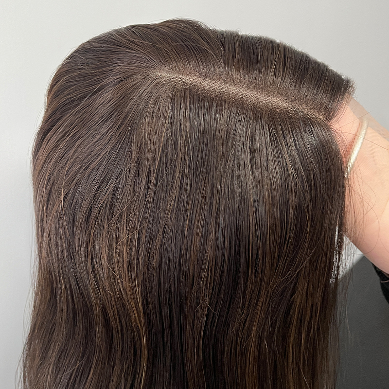 20 Inches Sepia Color Slight Curly Lace Top Wig