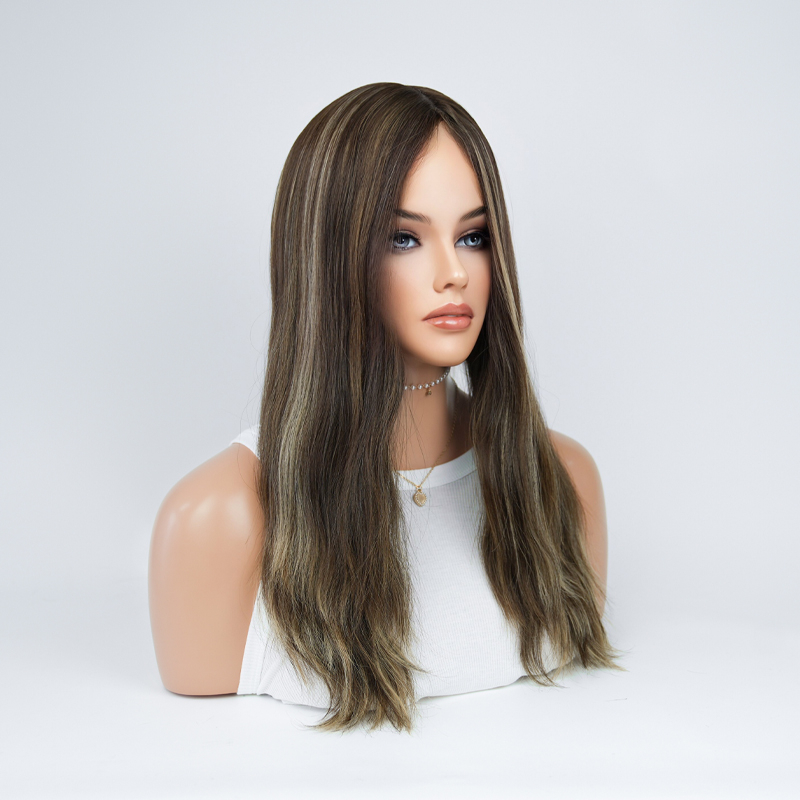 23 Inches Mahogany Color Slight Layer Silk Top Wig