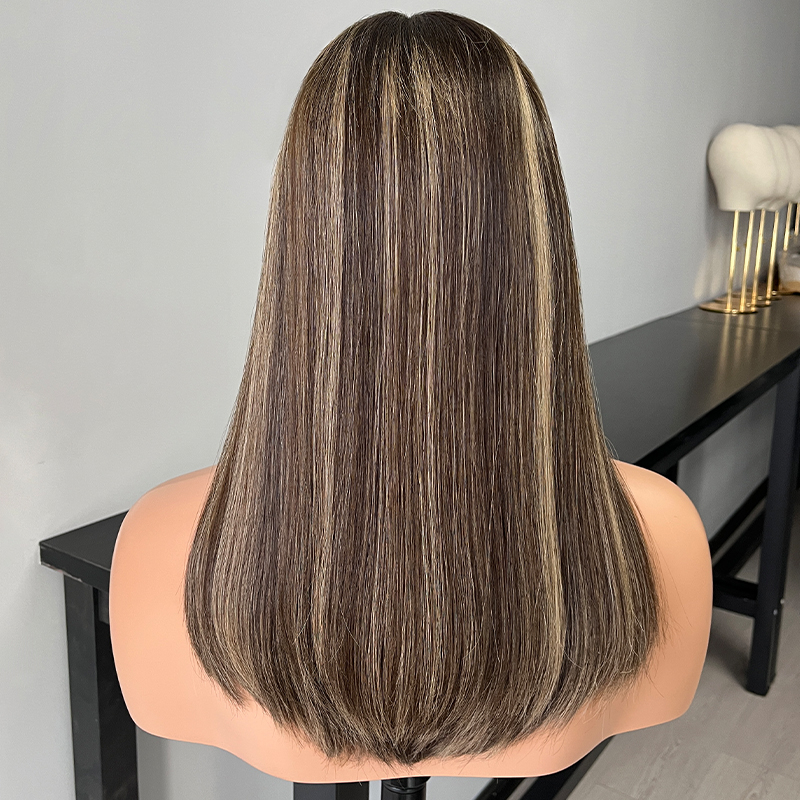 19 Inches Tan Color Slight Layer Lace Top Wig