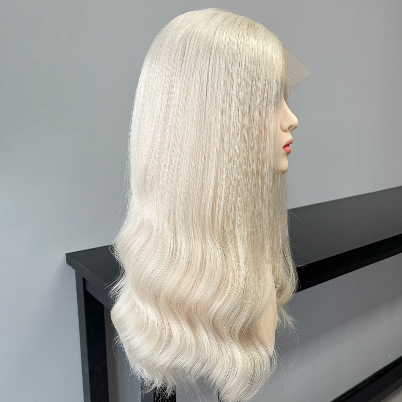 22 Inches Sliver Blonde Color Slight Layer Lace Top Wig