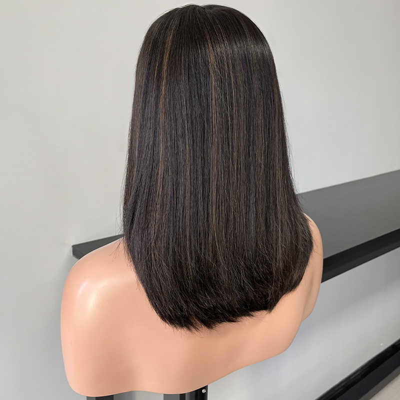 16 Inches Ocher Color Slight Layer Lace Top Wig