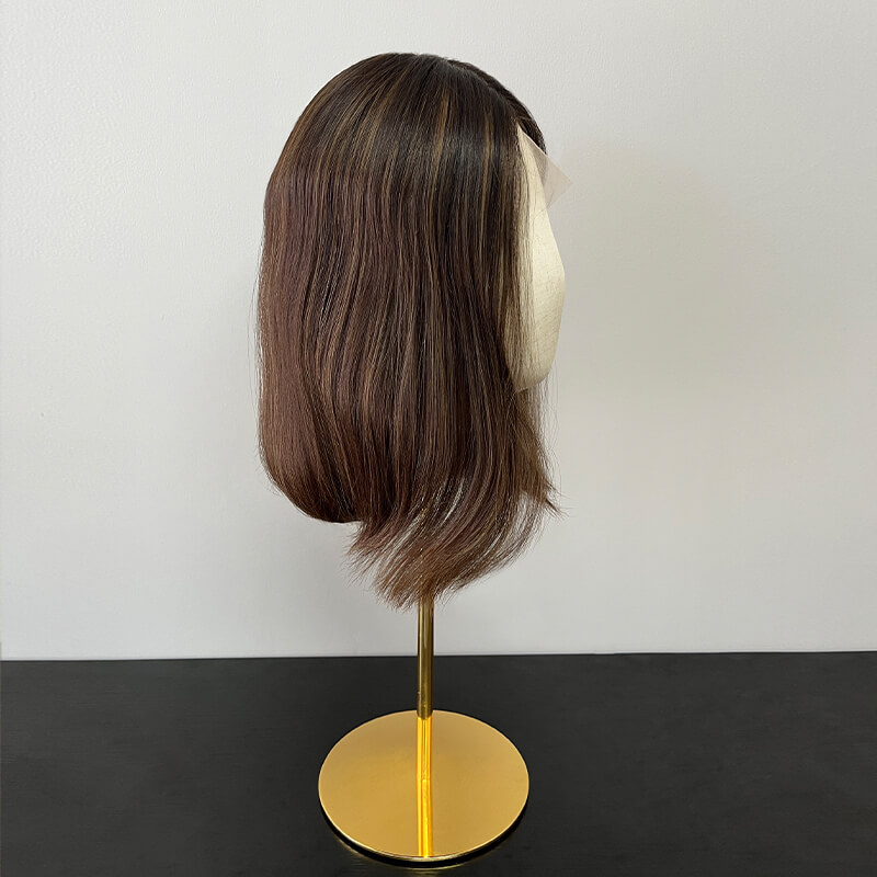 14 Inches Pecan Color Slight Layer Lace Top Wigs