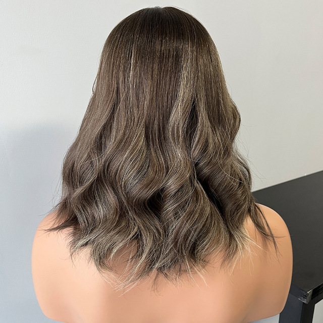 14 Inches Taupe Color Slight Layer Lace Top Wig