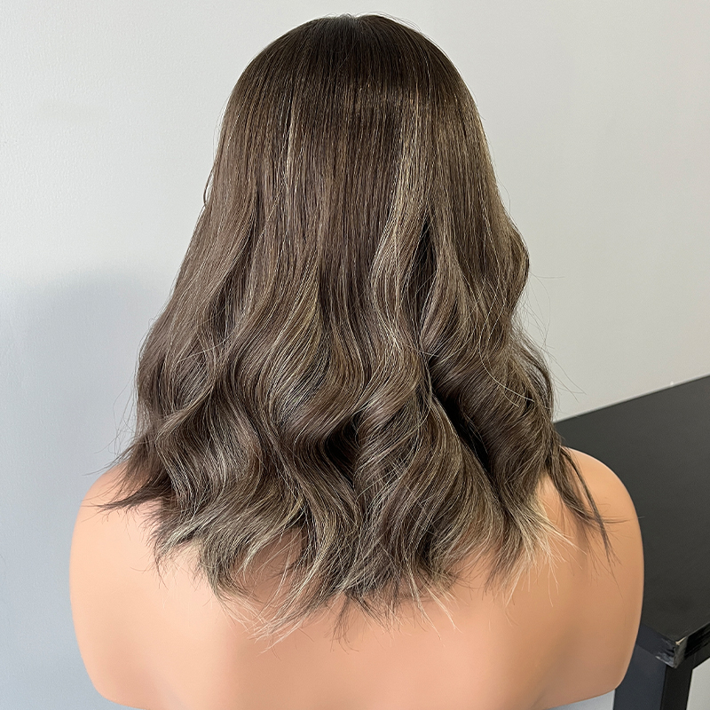 14 Inches Taupe Color Slight Layer Lace Top Wig