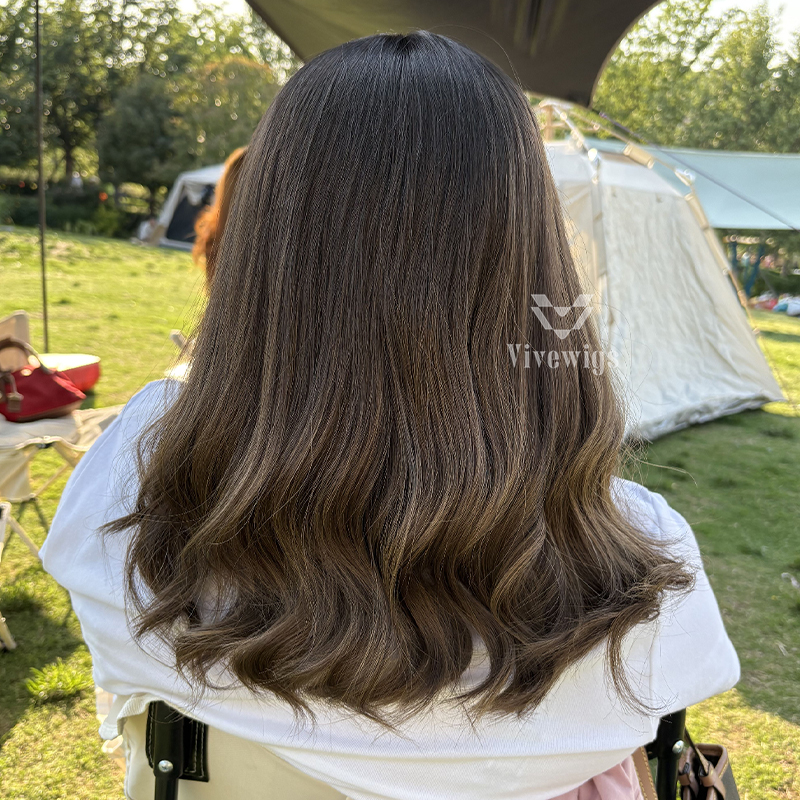 Brunette Color Slight Layer Lace Top Wig
