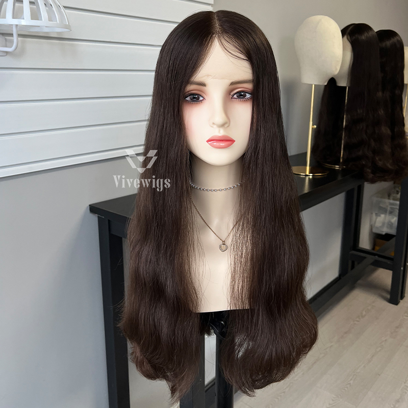 26 Inches #4 Color European Hair Lace Top Wig
